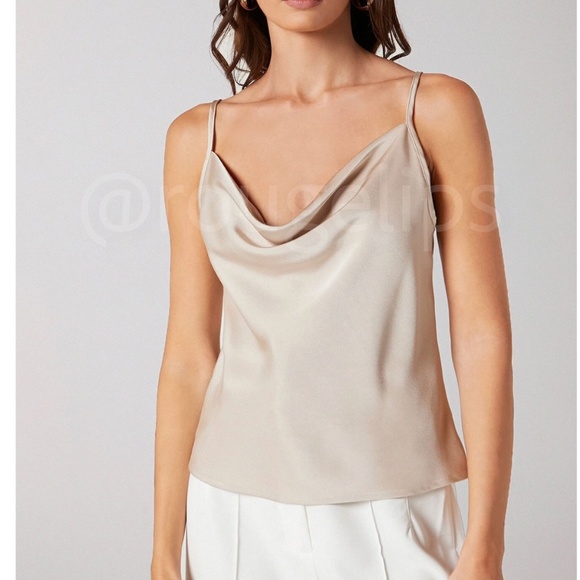 Beige Glamorous Cowl Neck Spaghetti Straps Camisole Top Cami, Draped - Picture 5 of 10